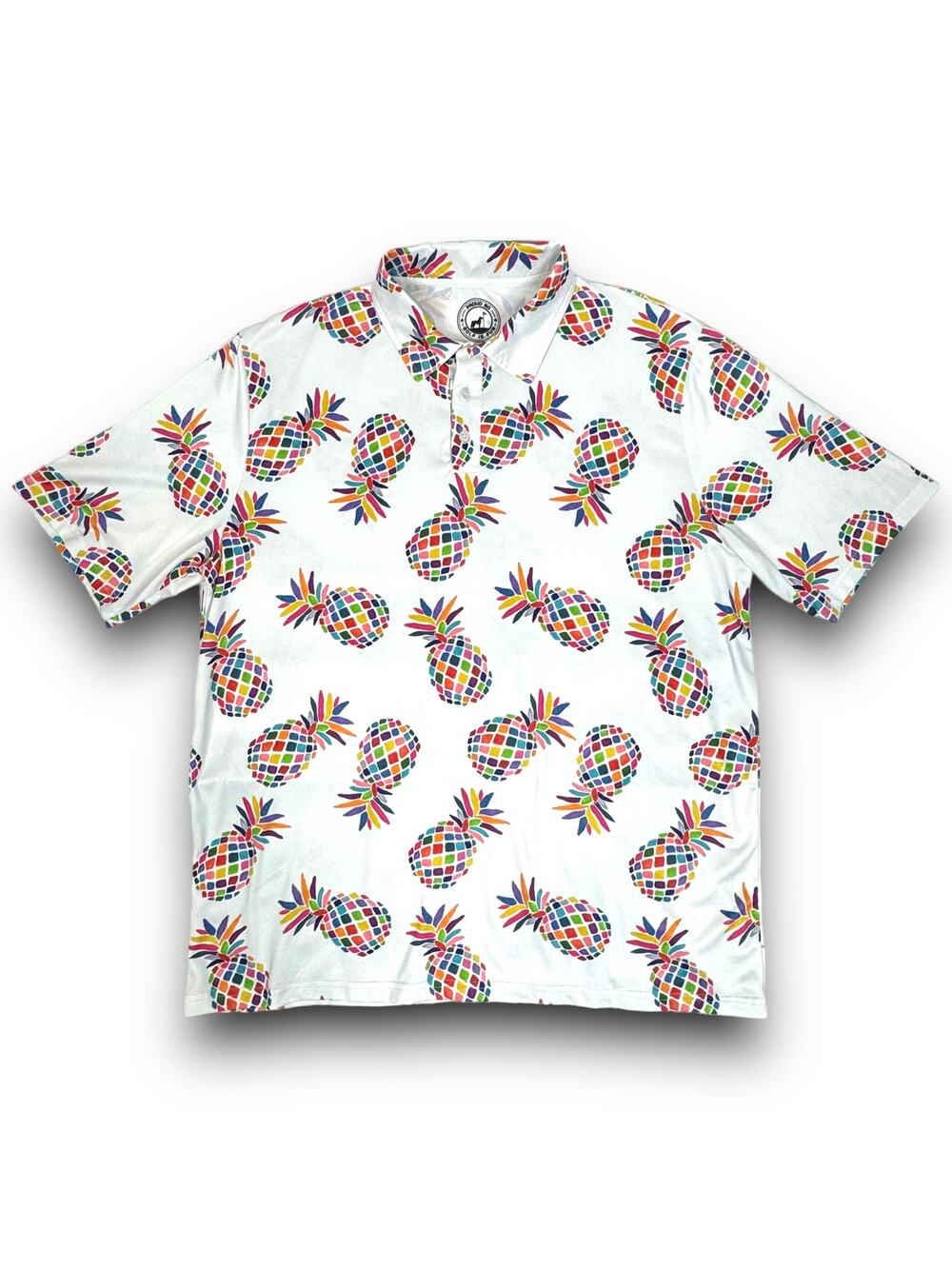 Proud 90 Mens Golf Performance Polo White Multicolor Pineapple Print Size XL